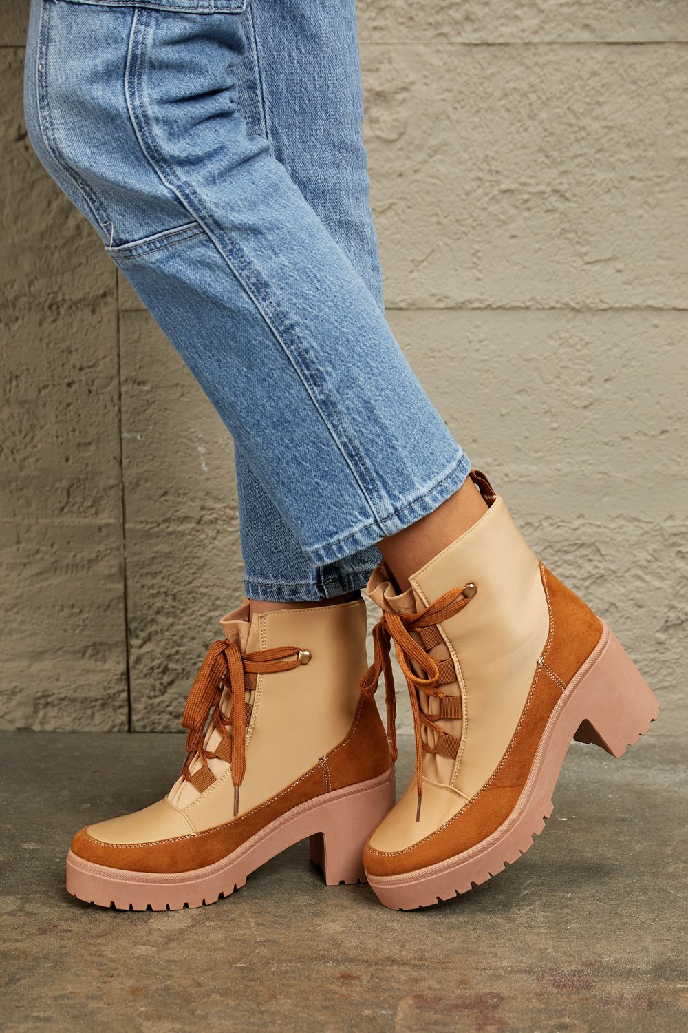 East Lion Corp Lace Up Lug Booties free shipping -Oh Em Gee Boutique