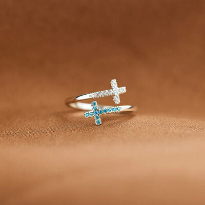 Zircon 925 Sterling Silver Double Cross Bypass Ring free shipping -Oh Em Gee Boutique