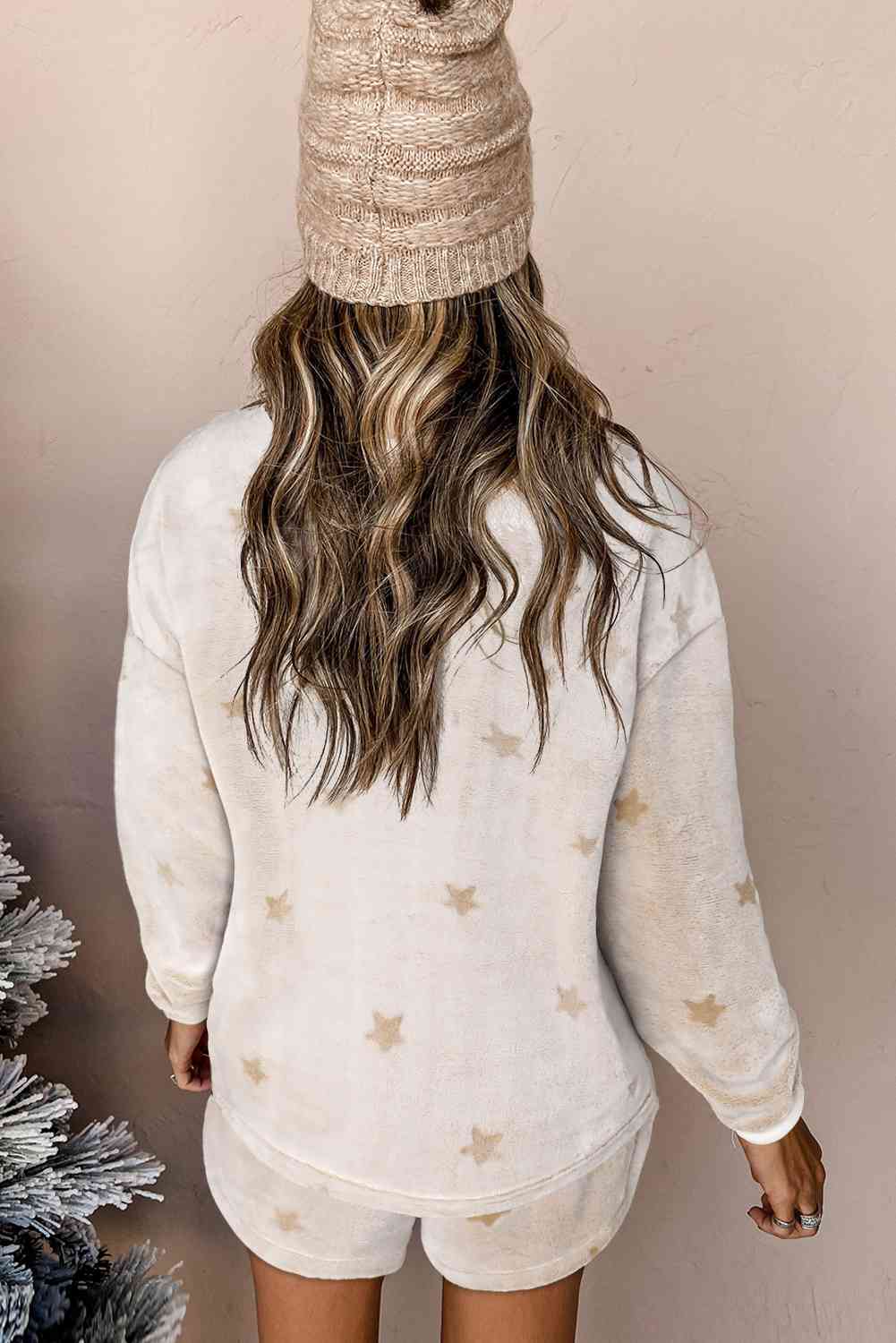 Round Neck Dropped Shoulder Star Print Top and Shorts Lounge Set free shipping -Oh Em Gee Boutique