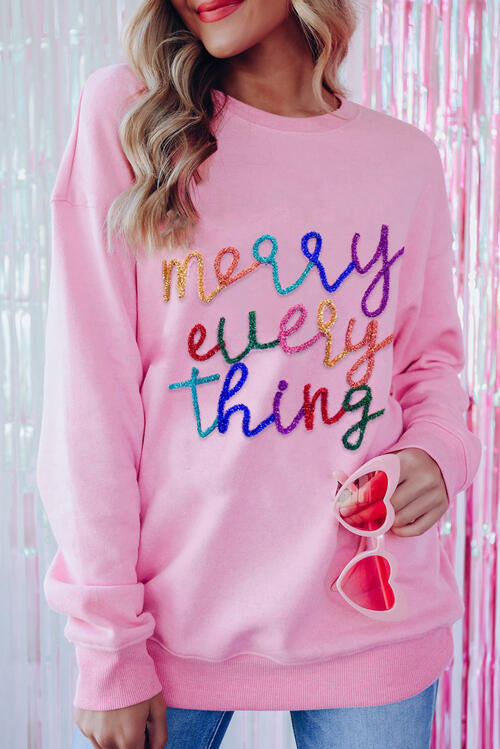 Christmas Letter Graphic Dropped Shoulder Sweatshirt free shipping -Oh Em Gee Boutique