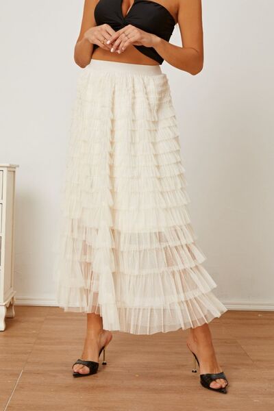 Ruched High Waist Tiered Skirt free shipping -Oh Em Gee Boutique