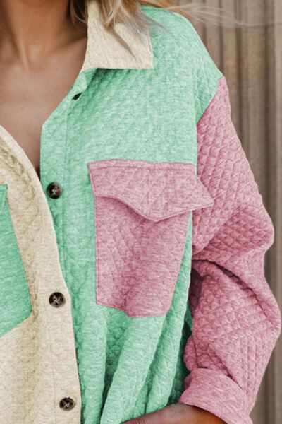 Color Block Button Up Long Sleeve Shacket free shipping -Oh Em Gee Boutique