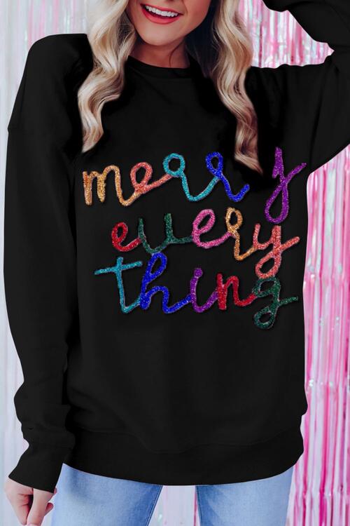 Christmas Letter Graphic Dropped Shoulder Sweatshirt free shipping -Oh Em Gee Boutique