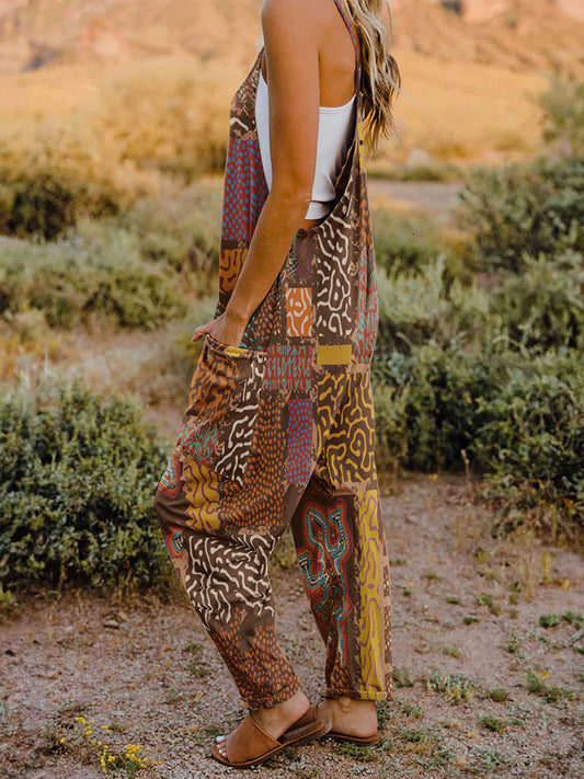 Double Take Full Size Printed V-Neck Sleeveless Jumpsuit free shipping -Oh Em Gee Boutique