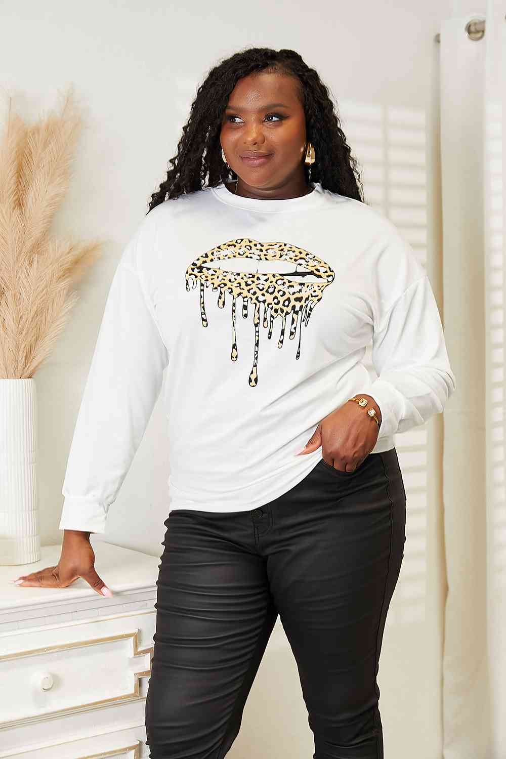 Simply Love Graphic Dropped Shoulder Round Neck Sweatshirt free shipping -Oh Em Gee Boutique