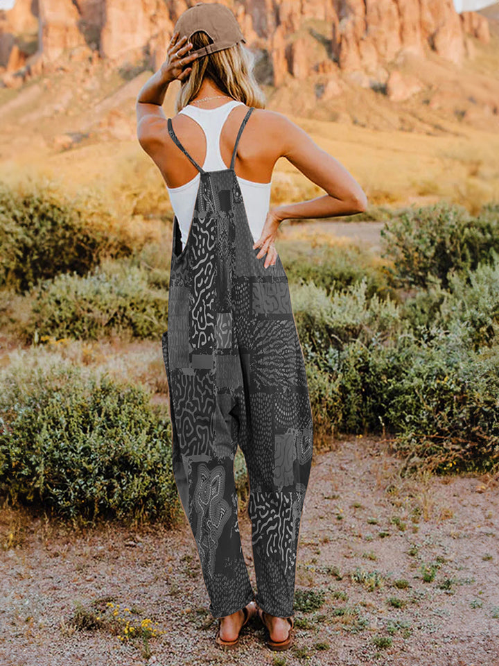 Double Take Full Size Printed V-Neck Sleeveless Jumpsuit free shipping -Oh Em Gee Boutique