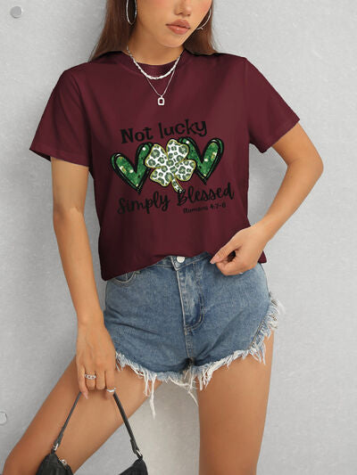 Lucky Clover Round Neck Short Sleeve T-Shirt free shipping -Oh Em Gee Boutique