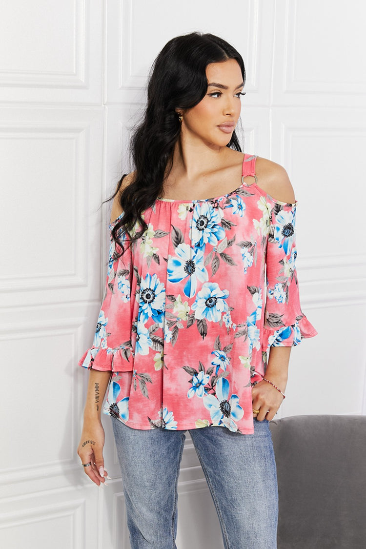 Sew In Love Full Size Fresh Take Floral Cold-Shoulder Top free shipping -Oh Em Gee Boutique