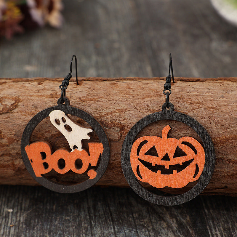 Hollow Pumpkin & Letter Wooden Earrings free shipping -Oh Em Gee Boutique