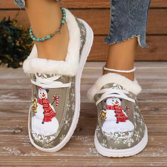 Snowman Print Round Toe Slip-Ons free shipping -Oh Em Gee Boutique