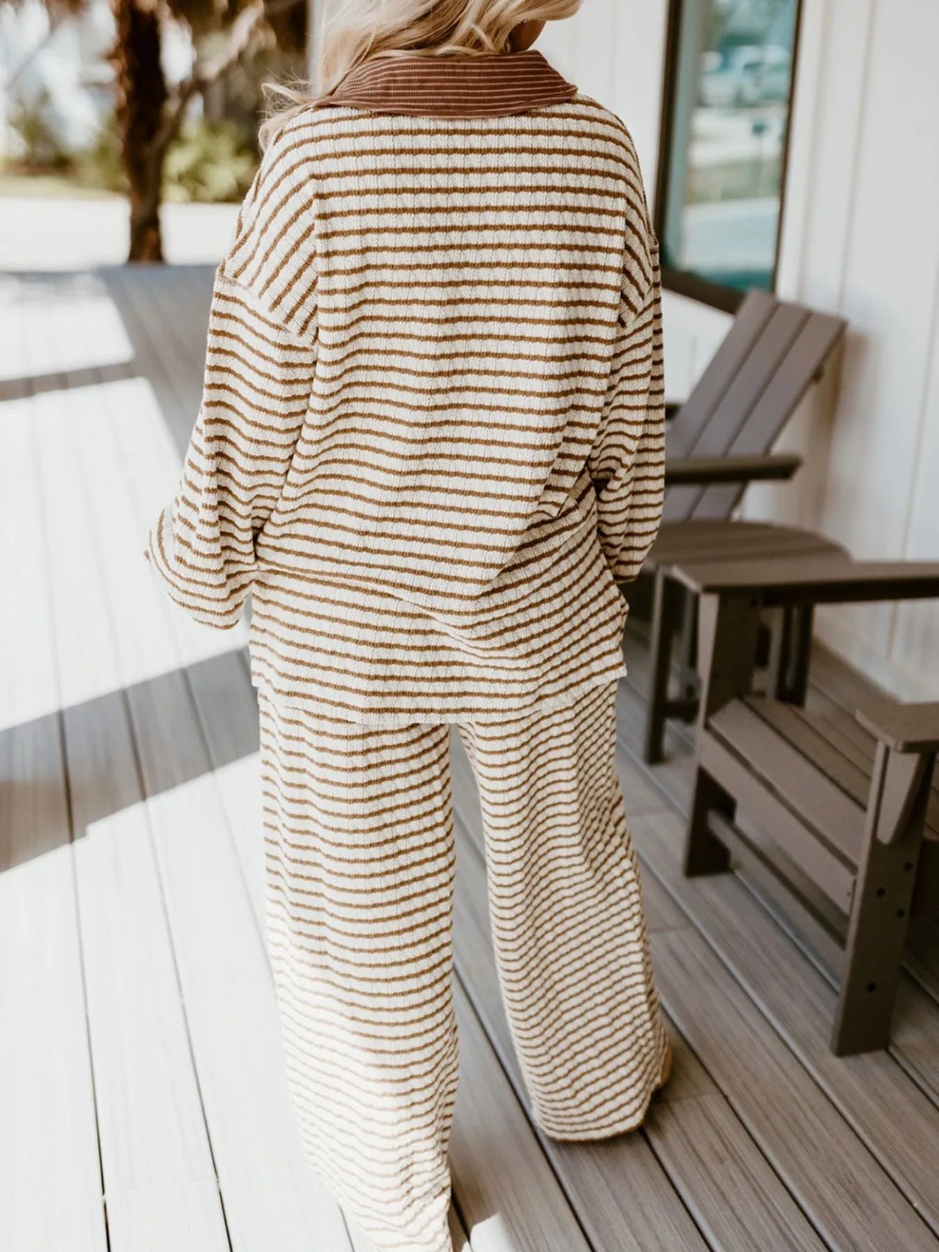 Stripe Collared Top and Drawstring Pant Set free shipping -Oh Em Gee Boutique
