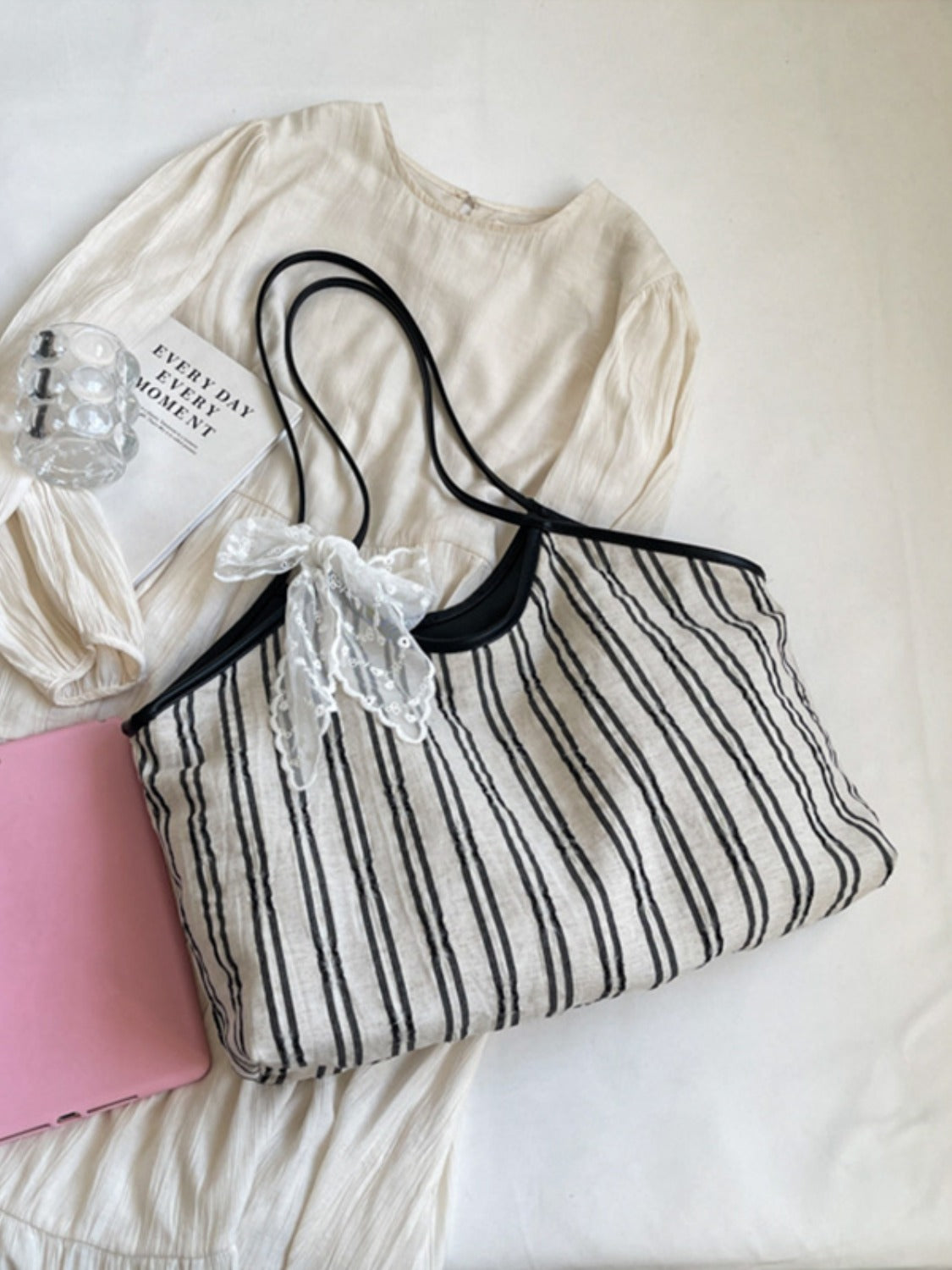 Striped Canvas Tote Bag free shipping -Oh Em Gee Boutique