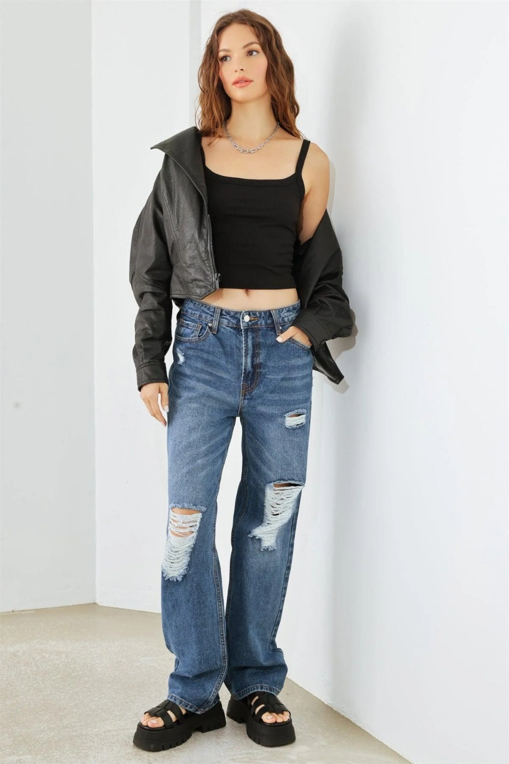 HAMMER COLLECTION Distressed High Waist Jeans free shipping -Oh Em Gee Boutique