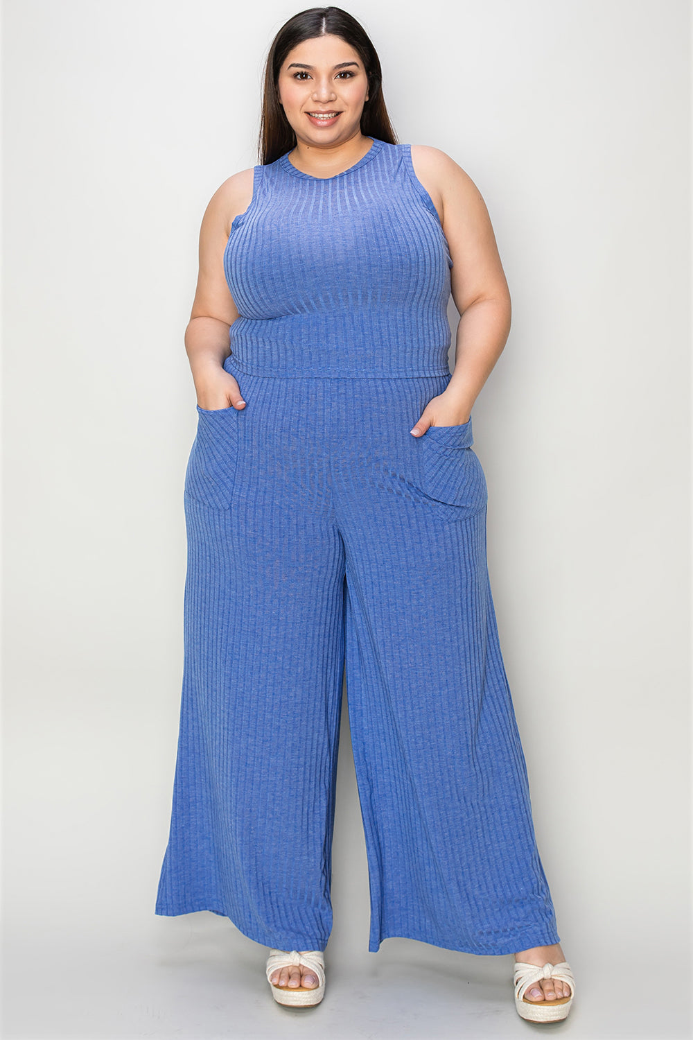 Basic Bae Full Size Ribbed Tank and Wide Leg Pants Set free shipping -Oh Em Gee Boutique