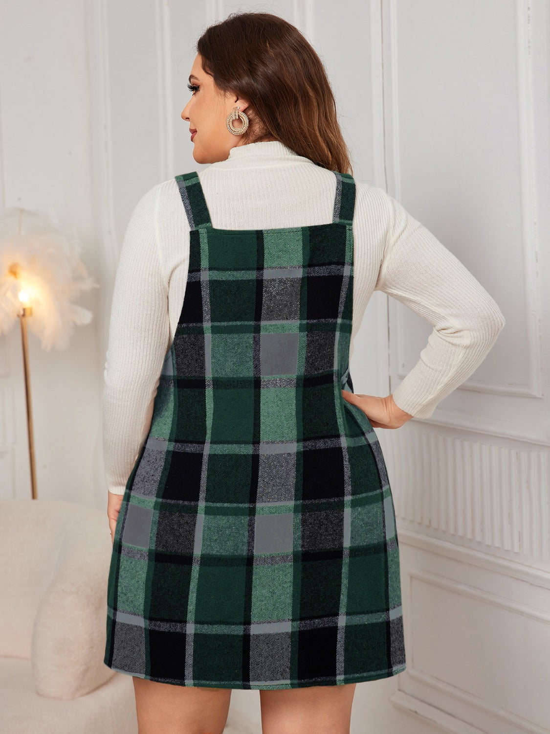 Plus Size Plaid Wide Strap Overall Dress free shipping -Oh Em Gee Boutique