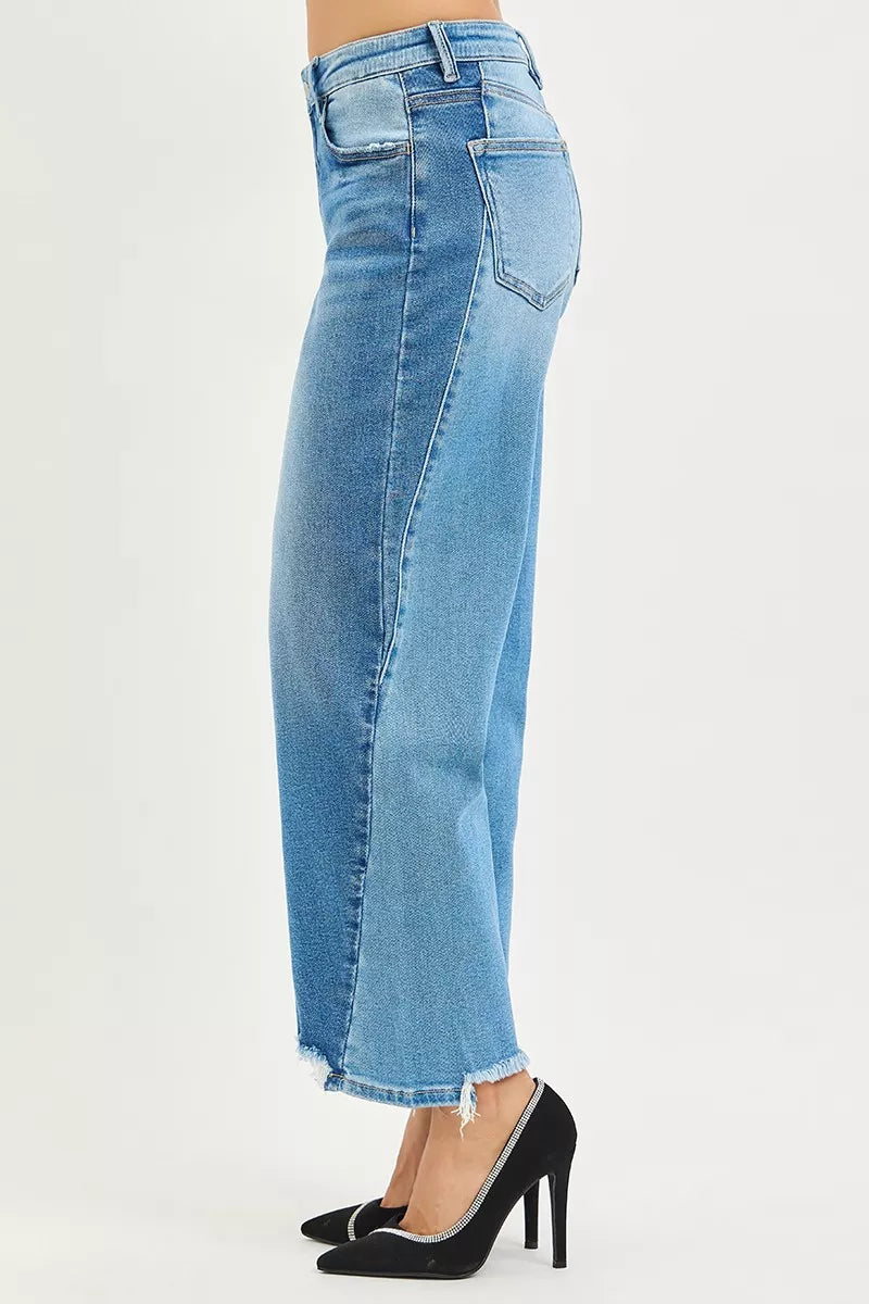 RISEN Full Size Slouchy Cropped Barrel Jeans with Contrast Wash Plus Size free shipping -Oh Em Gee Boutique