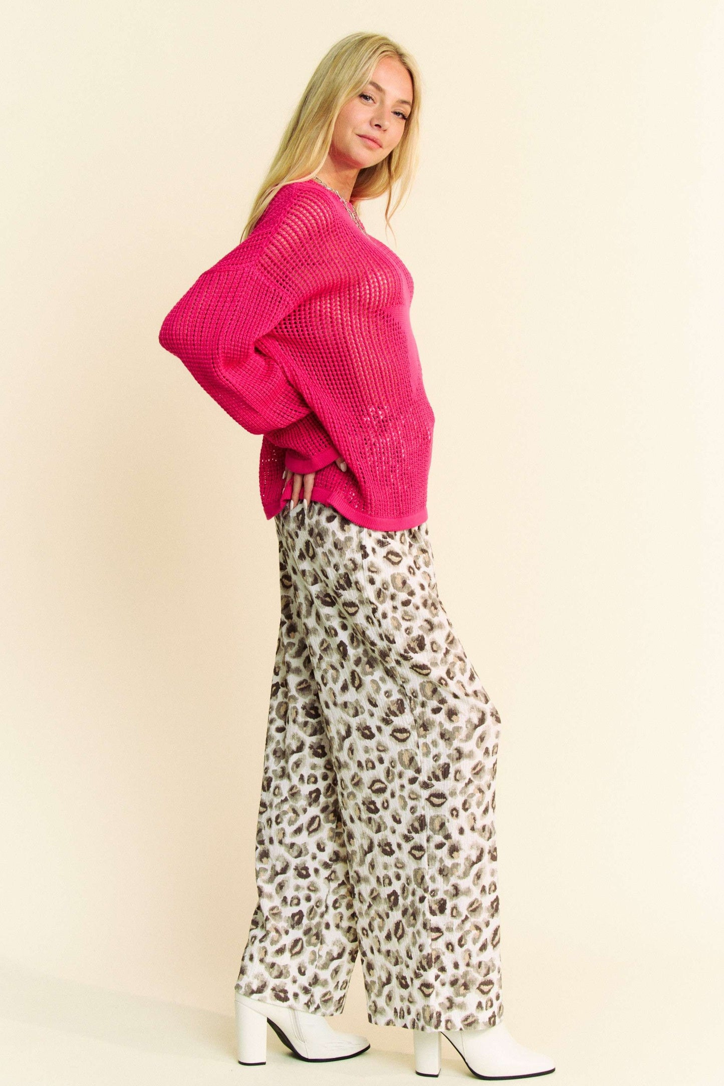 Davi & Dani Drawstring Leopard Wide Leg Pants free shipping -Oh Em Gee Boutique