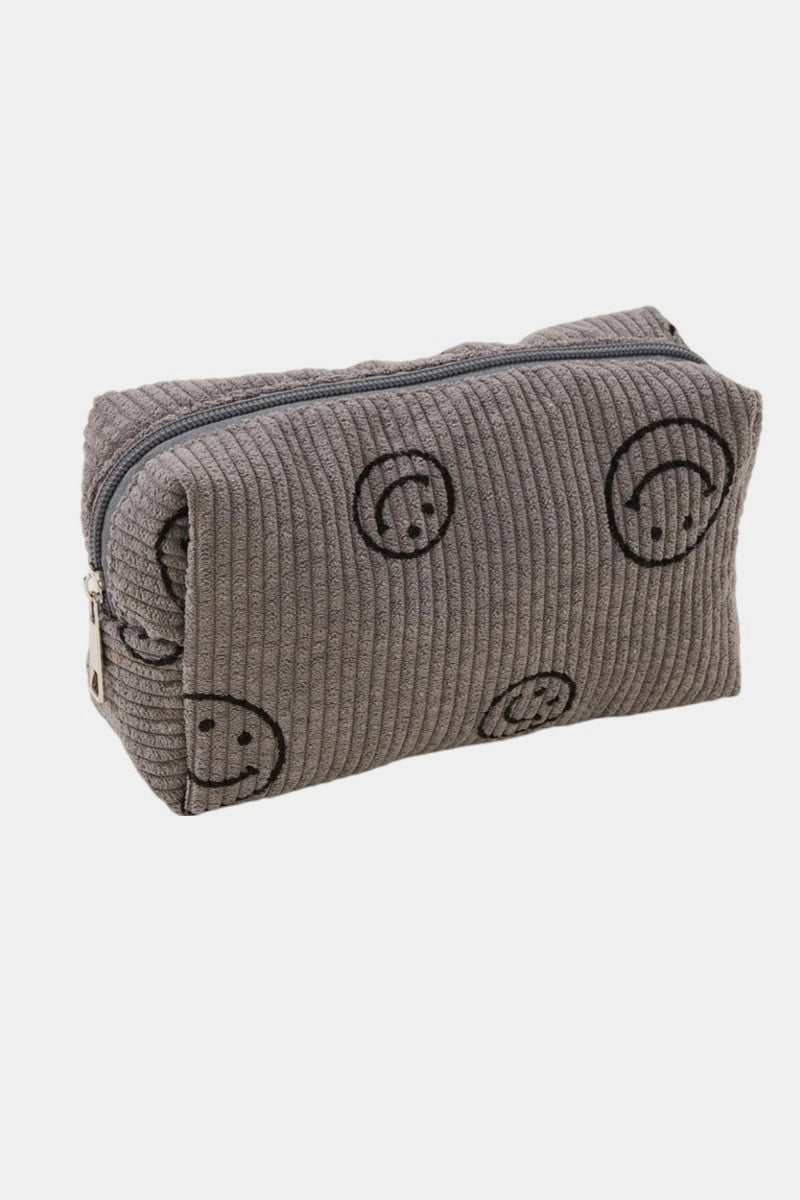 Zenana Smiley Face Corduroy Cosmetic Pouch free shipping -Oh Em Gee Boutique