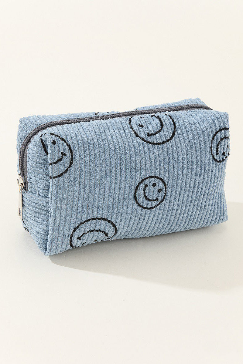 Zenana Smiley Face Corduroy Cosmetic Pouch free shipping -Oh Em Gee Boutique