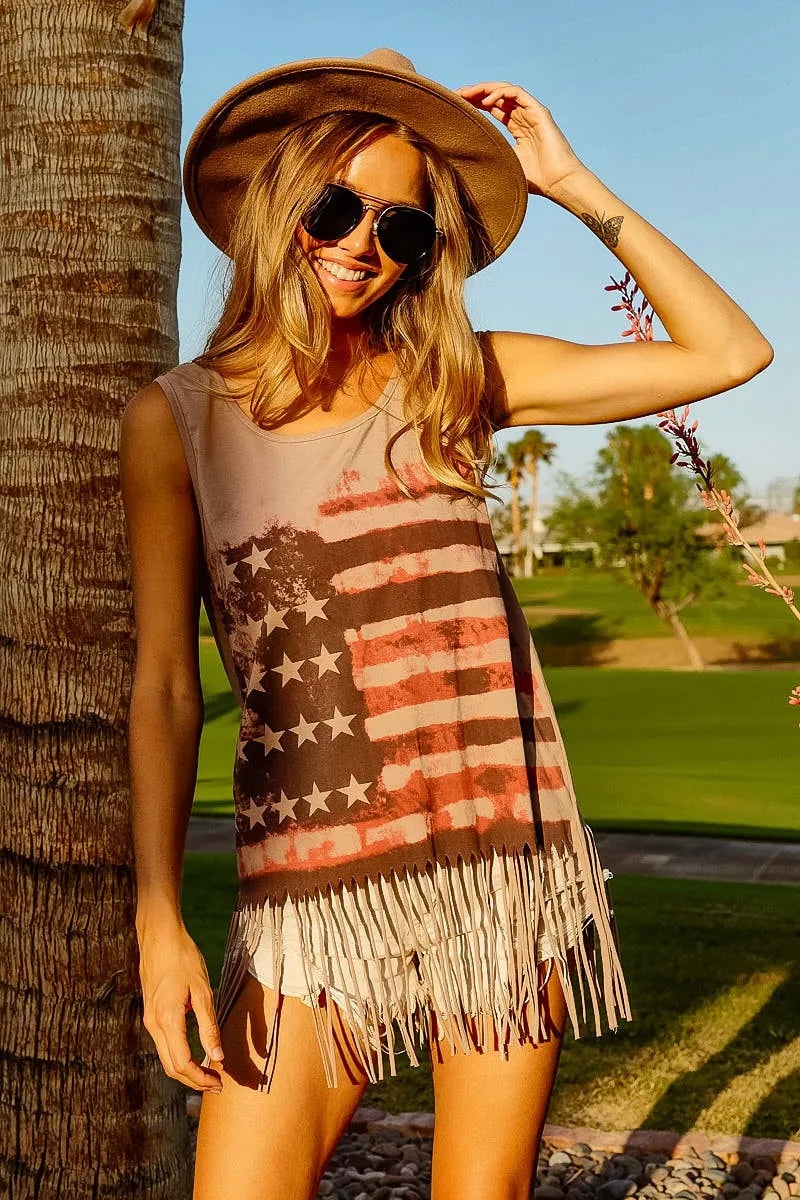 BiBi American Flag Print Knit Sleeveless Top free shipping -Oh Em Gee Boutique