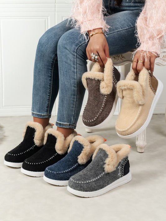 Furry Suede Round Toe Flat Sneakers free shipping -Oh Em Gee Boutique