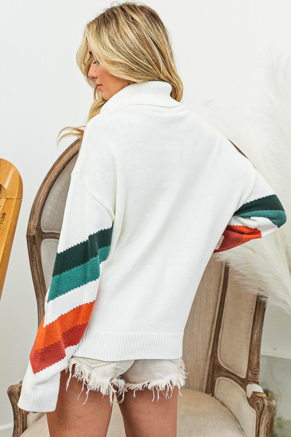 BiBi Multi Color Chevron Pattern Sweater free shipping -Oh Em Gee Boutique