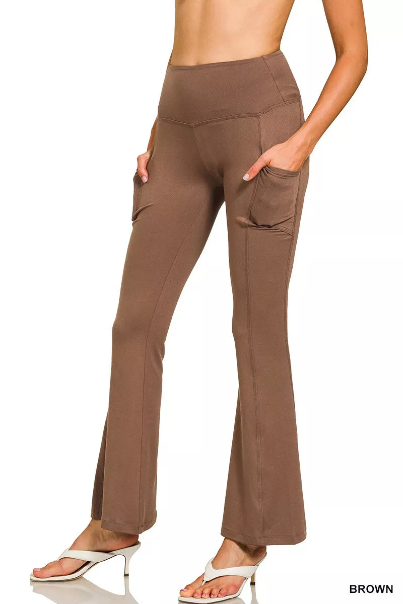 Zenana Brushed Dty Microfiber Flare Pants free shipping -Oh Em Gee Boutique