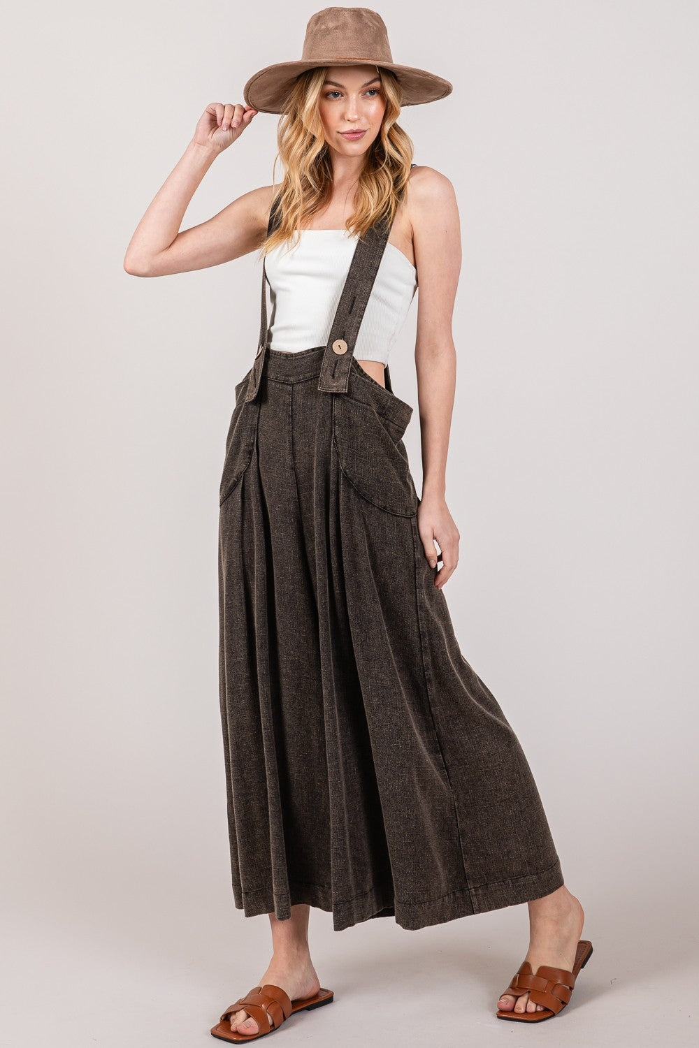 SAGE + FIG Full Size Wide Strap Wide Leg Overalls free shipping -Oh Em Gee Boutique