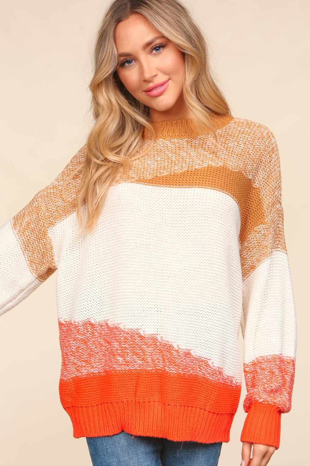 Haptics Color Block Long Sleeve Sweater free shipping -Oh Em Gee Boutique