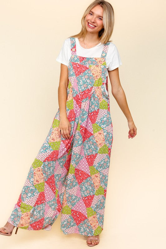 Haptics Full Size Printed Wide Leg Overalls with Side Pockets free shipping -Oh Em Gee Boutique