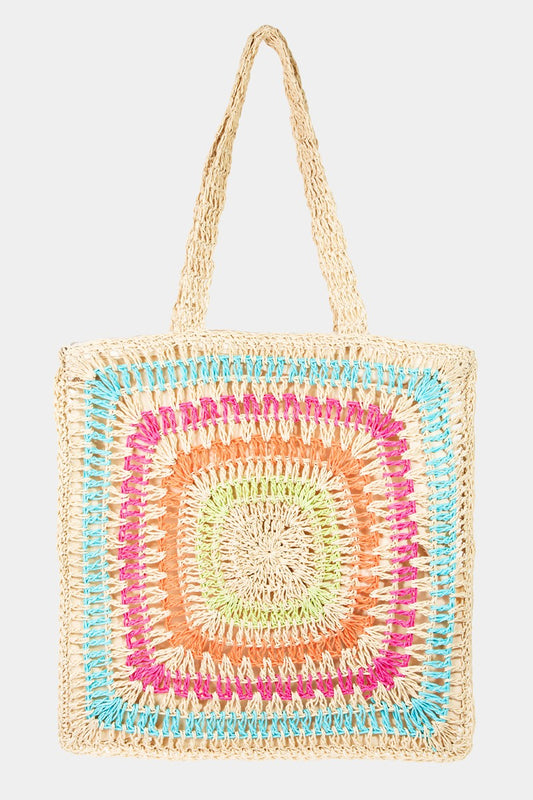 Fame Rainbow Crochet Knit Tote Bag free shipping -Oh Em Gee Boutique