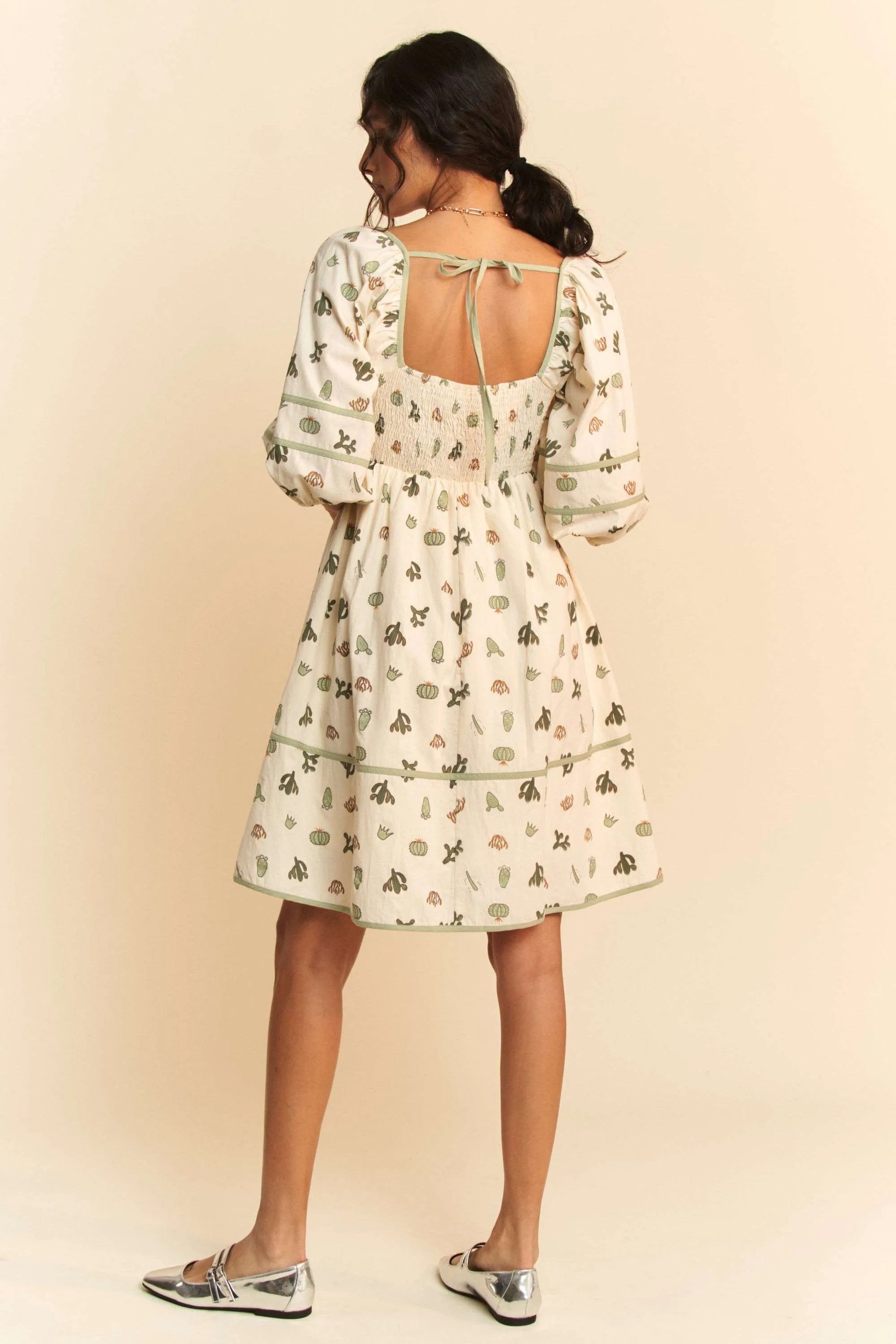 Davi & Dani Cactus Printed Poplin Contrast Piping Mini Dress free shipping -Oh Em Gee Boutique