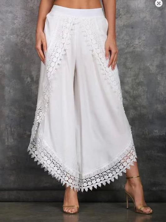 Full Size Lace Detail Wide Leg Pants Plus Size free shipping -Oh Em Gee Boutique
