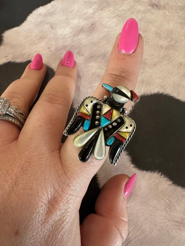 Handmade Sterling Silver & Multi Stone Inlay Thunderbird free shipping -Oh Em Gee Boutique