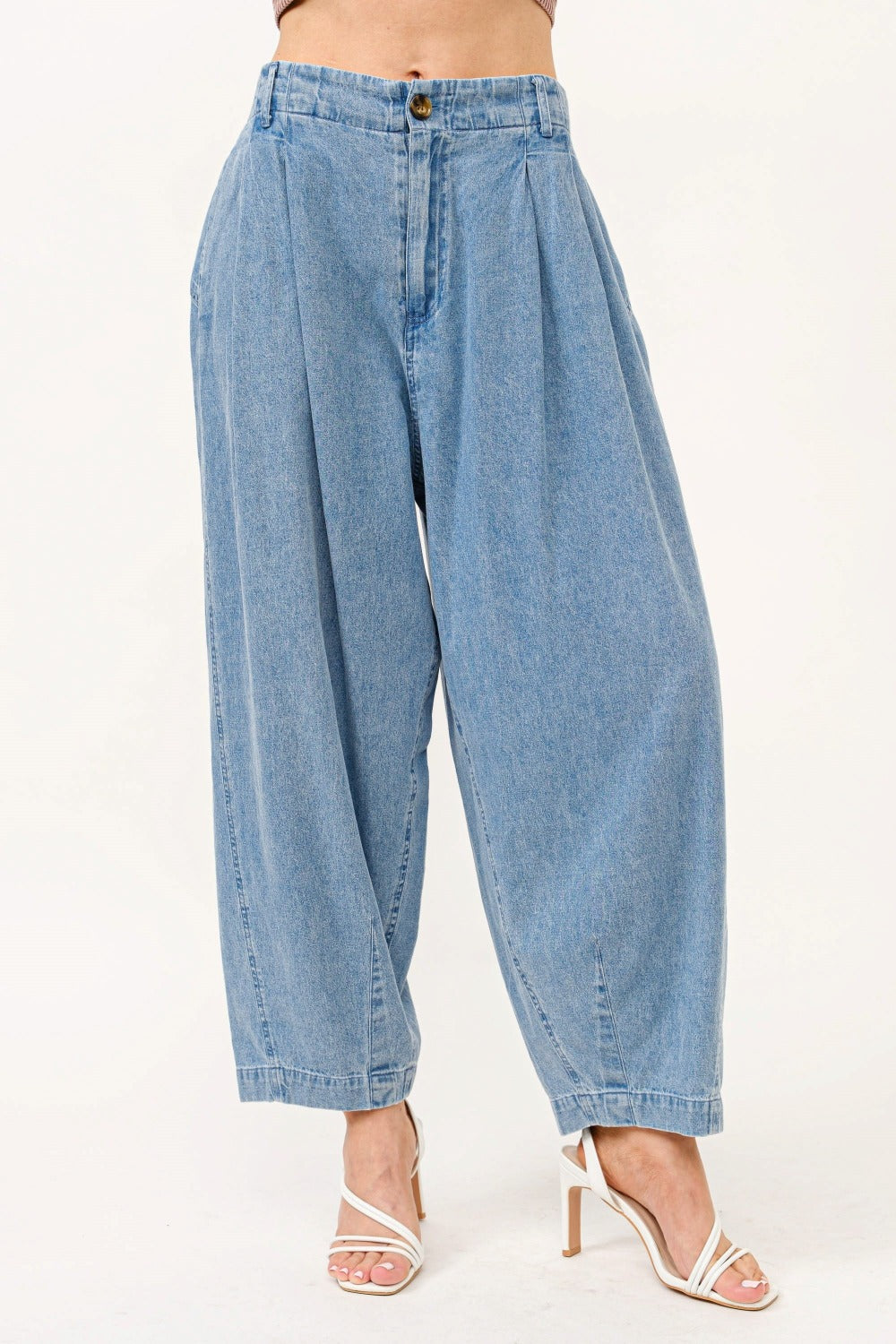 And The Why Elastic Back Pleated Baggy Jeans free shipping -Oh Em Gee Boutique