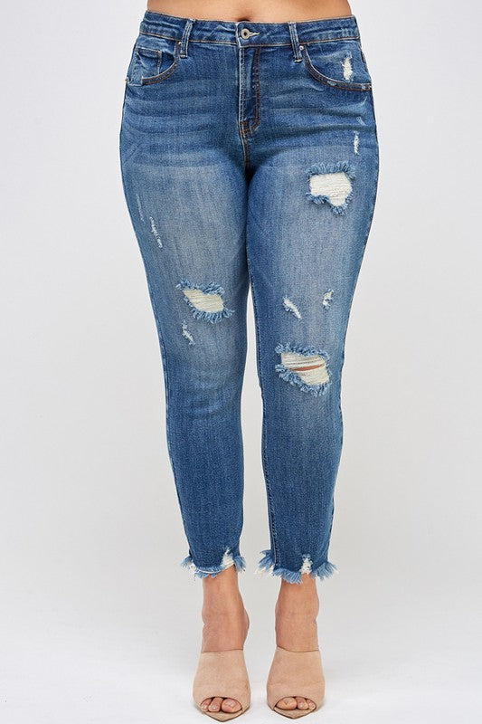 Plus Size High Rise Distressed Ankle Skinny Jeans free shipping -Oh Em Gee Boutique