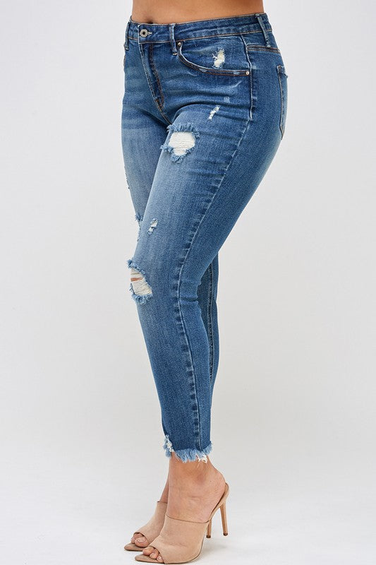 Plus Size High Rise Distressed Ankle Skinny Jeans free shipping -Oh Em Gee Boutique