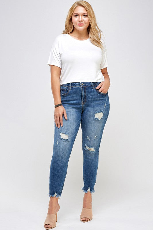 Plus Size High Rise Distressed Ankle Skinny Jeans free shipping -Oh Em Gee Boutique