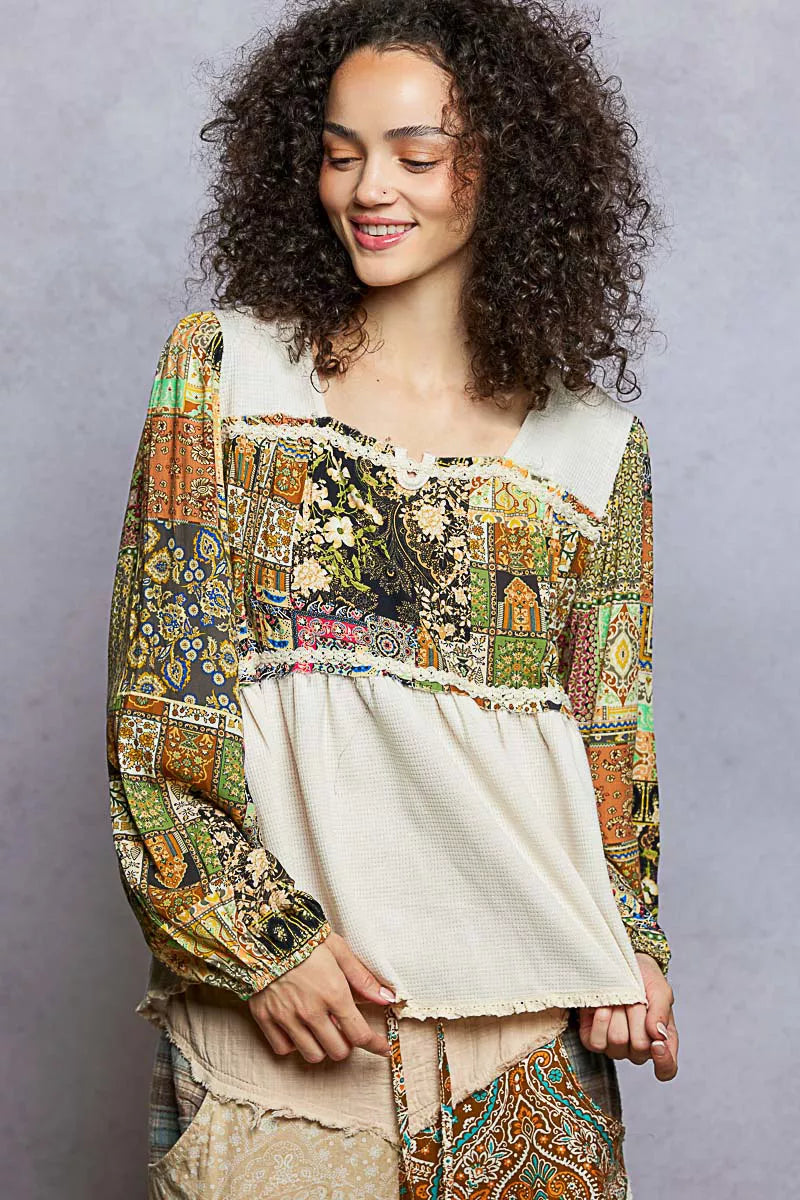 POL Balloon Sleeve Peplum Blouse with Trim Detail free shipping -Oh Em Gee Boutique