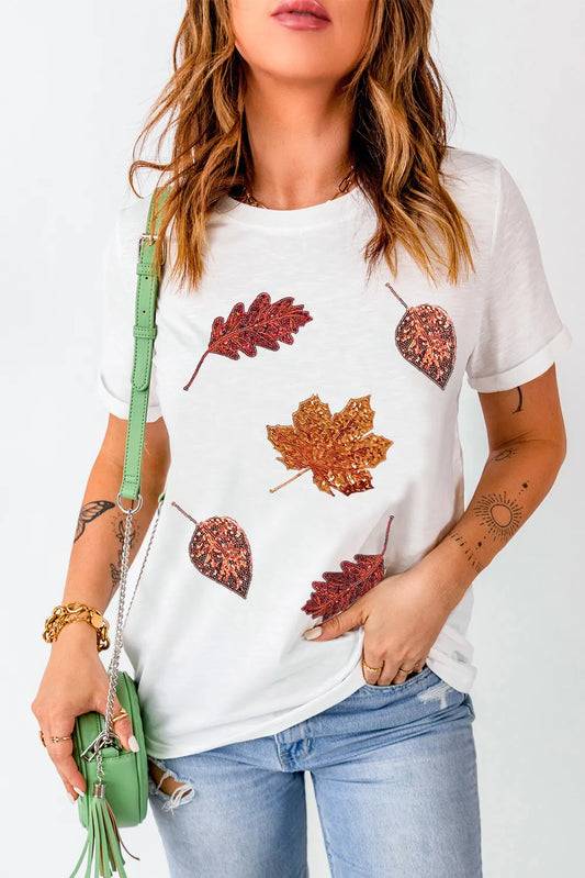 Maple Leaf Round Neck Short Sleeve T-Shirt free shipping -Oh Em Gee Boutique