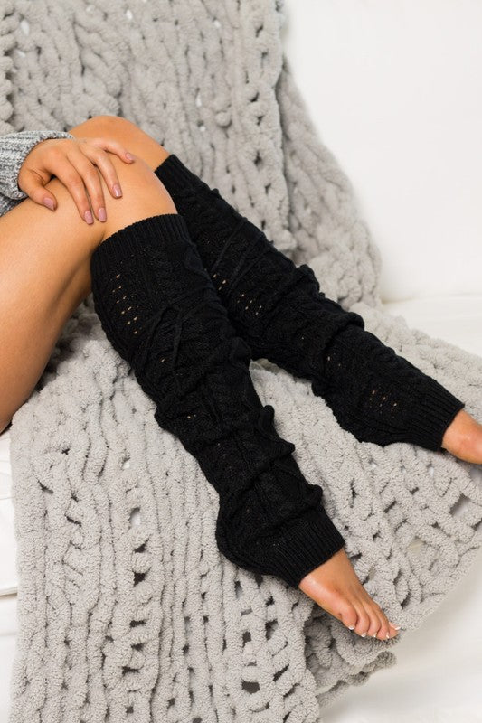 Cable Knit Long Tie Leg Warmer free shipping -Oh Em Gee Boutique