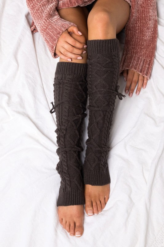 Cable Knit Long Tie Leg Warmer free shipping -Oh Em Gee Boutique