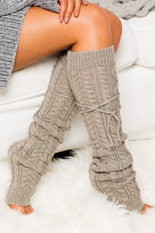 Cable Knit Long Tie Leg Warmer free shipping -Oh Em Gee Boutique