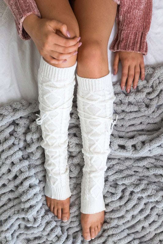 Cable Knit Long Tie Leg Warmer free shipping -Oh Em Gee Boutique