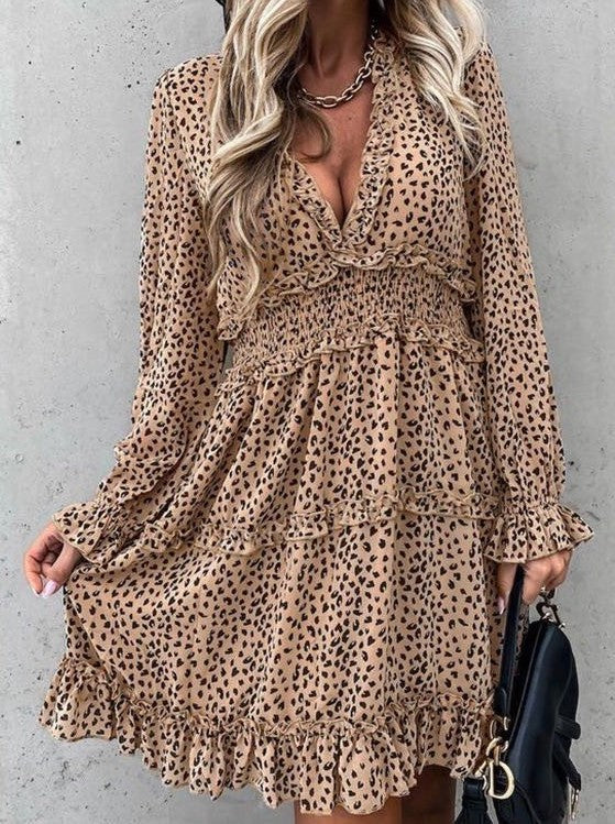V-neck Ruffle Hem Dress free shipping -Oh Em Gee Boutique