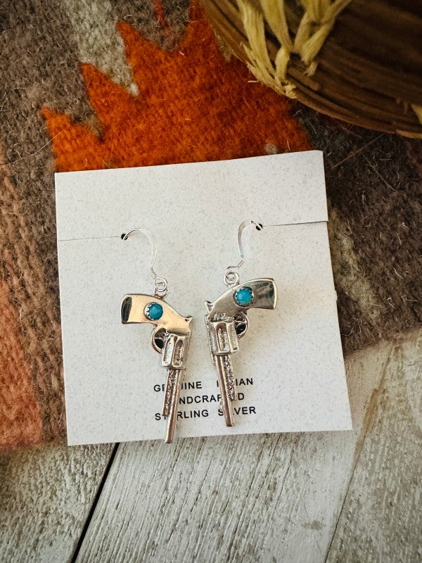 Handcrafted Turquoise And Sterling Silver Pistol D free shipping -Oh Em Gee Boutique