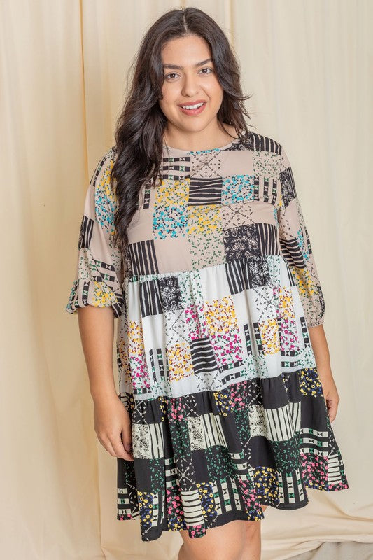 Plus Size Ditsy Floral Patch Work Dress free shipping -Oh Em Gee Boutique