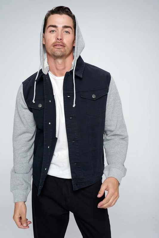 Men's Denim Jacket with Fleece Hoodie free shipping -Oh Em Gee Boutique