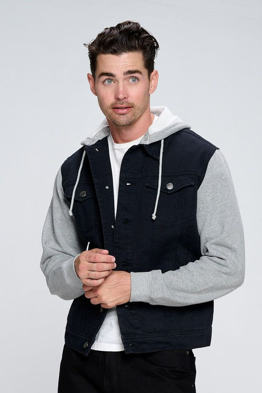 Men's Denim Jacket with Fleece Hoodie free shipping -Oh Em Gee Boutique