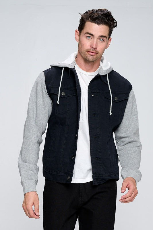 Men's Denim Jacket with Fleece Hoodie free shipping -Oh Em Gee Boutique